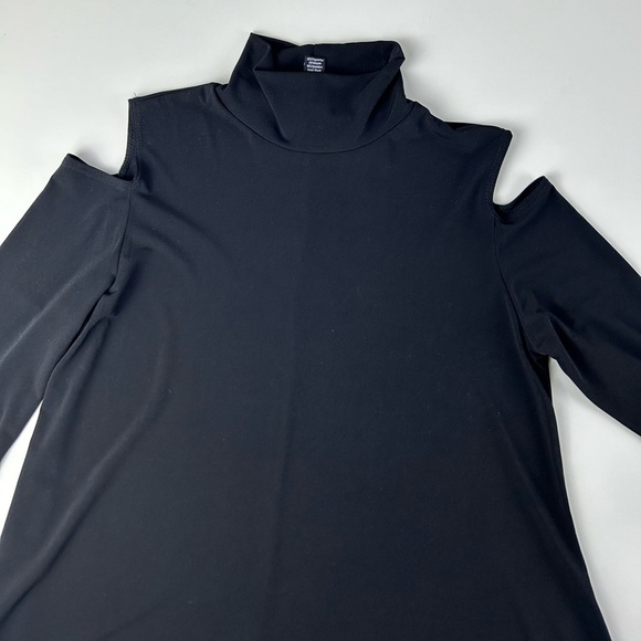 Clara Sun Woo Black Mock Neck Cold Shoulder 1/2 Sleeve Knit Tunic Top Size XS - Picture 6 of 11